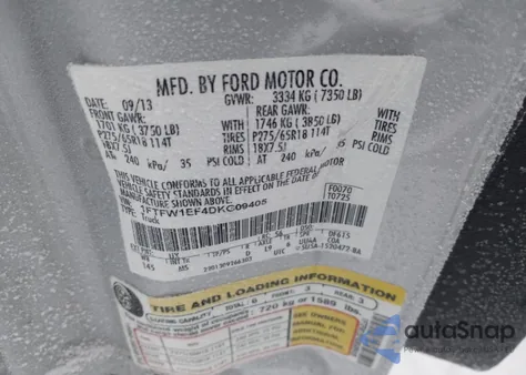 2013 Ford F150 Supercrew из США, поврежденный, VIN 1FTFW1EF4DKG09405